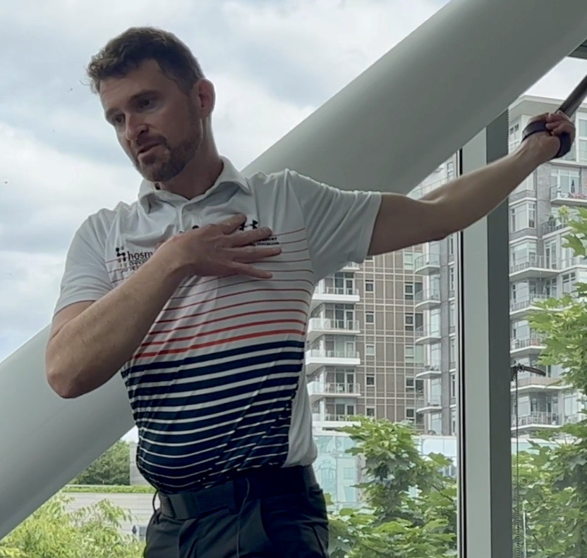 Seth shows advanced banded shoulder stretch progression